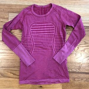 Pink striped lululemon swiftly long sleeve size 8
